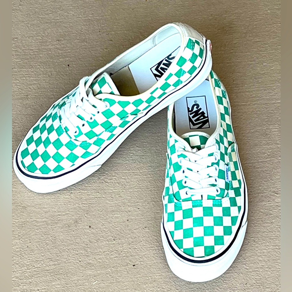 Vans Green and White Checkered Sneakers